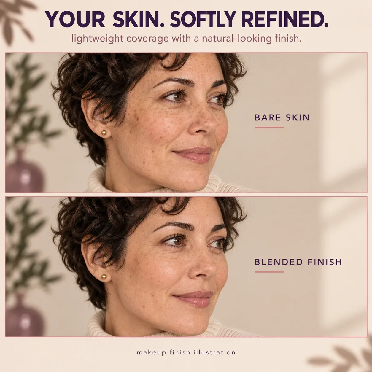 Bare skin and blended finish comparison